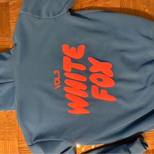White Fox Boutique Blue Hoodie with Red Print